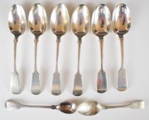 Victorian and later hallmarked silver Fiddle pattern spoons comprising six dessert spoons,
