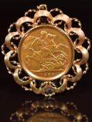 1908 Edward VII gold full sovereign in 9ct gold pendant mount, 10.3g
