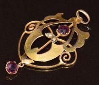 Edwardian 9ct gold pendant set with paste and seed pearls, 1.7g, 3.5cm
