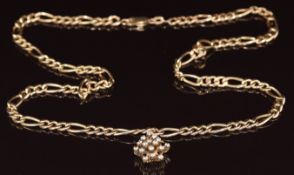 A 9ct gold curb link necklace with 9ct gold pendant set with cubic zirconia, 19.5g, 59cm
