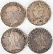 Four Queen Victoria crowns comprising 1845, 1889, 1893 and 1895