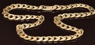 A 9ct gold curb link necklace with engraved / textured decoration, 102g, 60cm