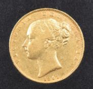 1847 Queen Victoria  gold full sovereign, with young or bun head, shield reverse