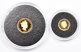 Two 24 carat miniature gold coins, one 1g the other 0.311g, both with certificates