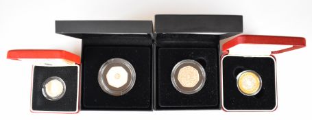 Four various cased Royal Mint silver proof coins comprising 2011 WWF 50p, 2021 Decimal Day 50p, 1997