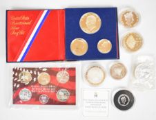 Two USA silver proof coin sets, together with six further silver coins to include Tristan da Cuna,