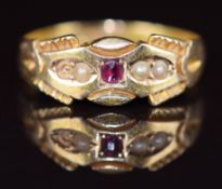 Victorian 15ct gold ring set with a spinel and pearls (one missing), Chester 1895, 2.3g, size P