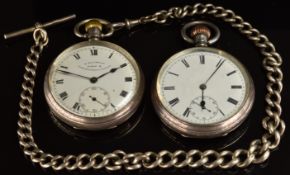 Two hallmarked silver keyless winding open faced pocket watches, one E Burton of Stourbridge &