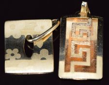 Two 9ct gold pendants, one with floral decoration and the other Greek key decoration, 5.9g, 2.5 &