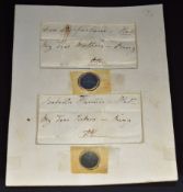 A pair of 18th or early 19th century 22ct gold wedding bands / rings, mounted on card and named as