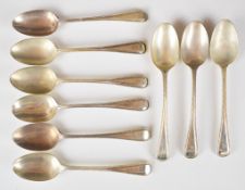Victorian set of nine hallmarked silver beaded edge teaspoons, London 1873, maker Chawner & Co,