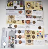 Eighteen coin / stamp first day covers of crown sized coins to include Charles III, George VI,