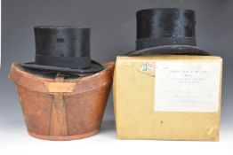 Two vintage top hats, one Lock & Co., London, 20 x 16.5cm, in card Lock & Co. box, the other L