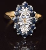 A 9ct gold ring set with diamonds and sapphires, 3.1g, size P