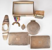 South African silver cigarette box base marked STG SAM, length 11.5cm, pair of hallmarked silver