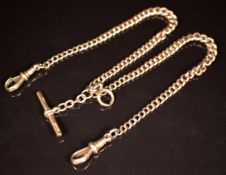 A c1920 9ct rose gold double Albert / watch chain, 37.4g, 42cm