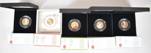 Five Royal Mint Beatrix Potter silver proof 50p coins to include Peter Rabbit, Jeremy Fisher etc,