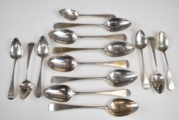 Georgian and later hallmarked silver Old English pattern spoons comprising seven each of dessert