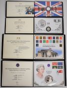 Four various silver proof coin cover folders by Harrington & Byrne including a Queen Elizabeth II