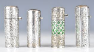 Three Victorian hallmarked silver scent bottles, various dates and makers, together with a similar