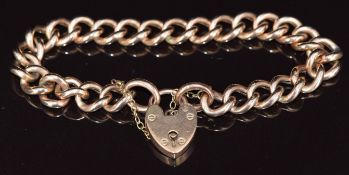 A 9ct rose gold bracelet with heart clasp, the clasp hallmarked Birmingham 1909, 11.6g, 17cm