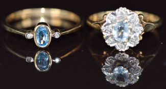 Two 9ct gold rings, one set with an aquamarine and diamonds the other with spinel and diamonds, 3.