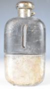 Victorian hallmarked silver, glass and leather hip flask with pull off cup and hinged bayonet cap,