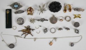 A collection of silver and costume jewellery including Victorian earrings, Victorian silver