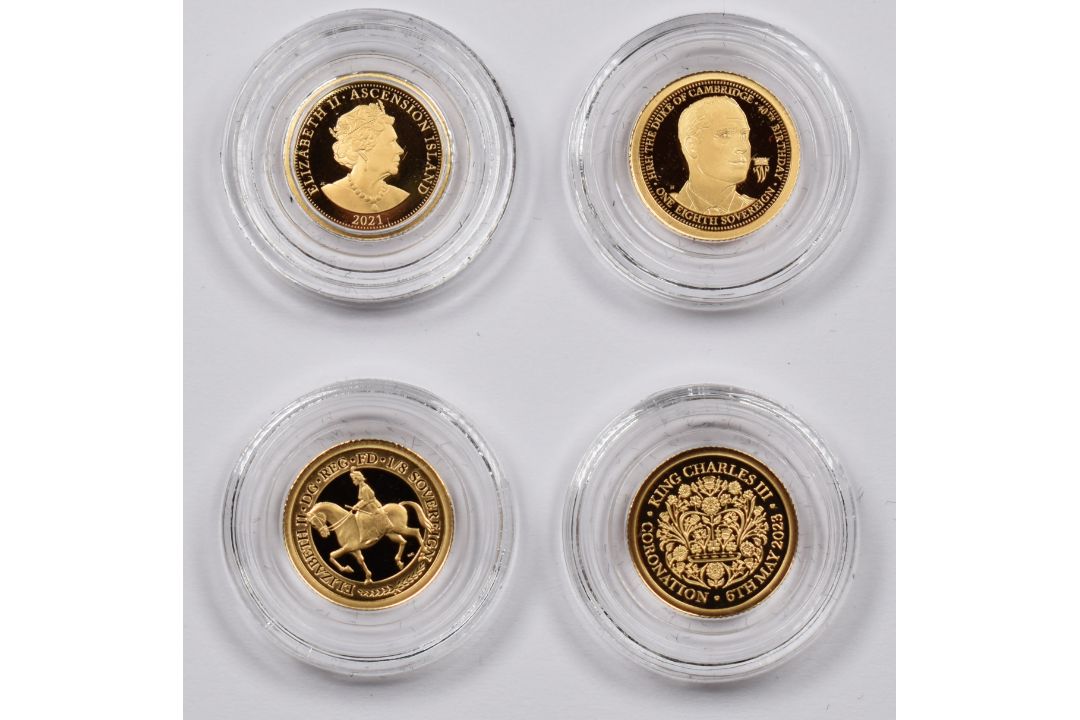 Four Charles III, Diana Princess of Wales and Duke of Cambridge ⅛ sovereign gold coins, all in - Image 2 of 3