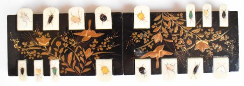 Pair of late 19th / early 20th century Japanese lacquered and bone shibayama whist markers, length