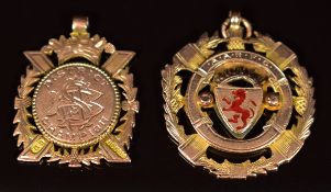 Two Art Deco 9ct rose gold bowling fobs / medallions, 18.7g