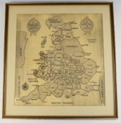 Georgian map of England and Wales needlework sampler named and dated E Skardon finished August the
