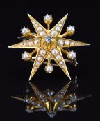 Edwardian metamorphic 15ct gold brooch / pendant  in the form of a star set with an old cut