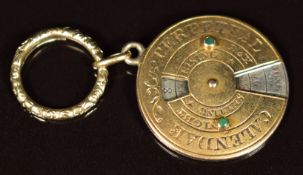 Victorian gold and silver perpetual calendar pendant/ fob set with a two turquoise cabochons and a