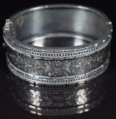 Victorian hallmarked silver bracelet with applied gold foliate decoration, Birmingham 1882, 35g