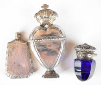19th or early 20th century Finnish or similar scent bottle formed as a heart with cross finial,