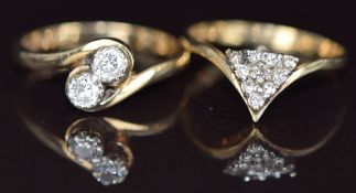 Two 9ct gold rings both set with diamonds, 3.6g, size M