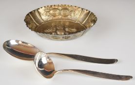 German silver oval bowl, with embossed decoration, and German with 800 grade silver marks and also