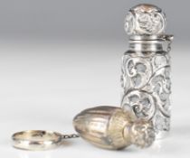 Two Victorian hallmarked silver scent bottles, one formed as a nut, Chester 1891, maker Cornelius
