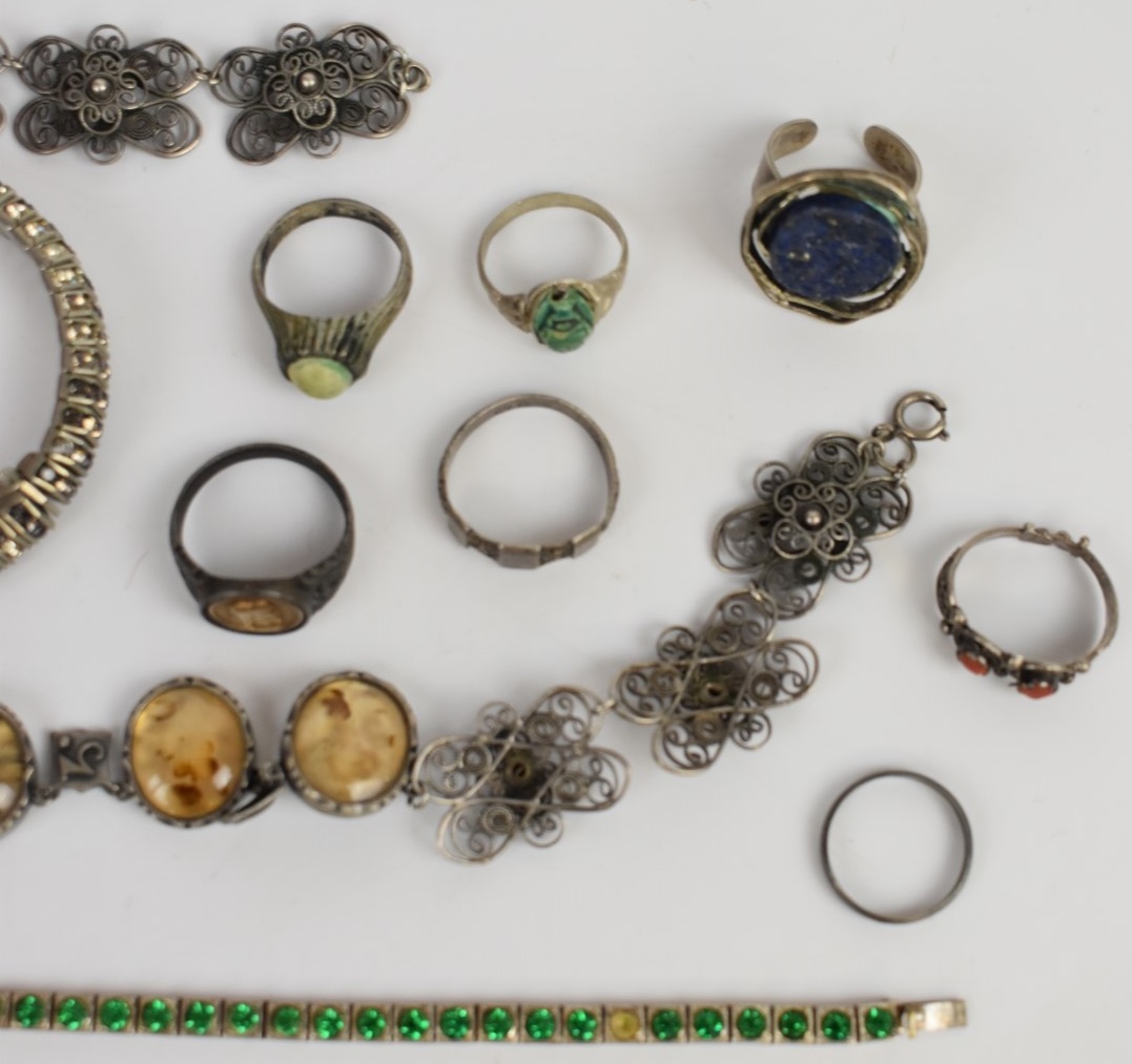 Art Deco German bracelet set with paste, another Art Deco bracelet, Victorian silver ring, six white - Image 3 of 3