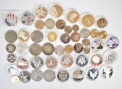 A large collection of various USA $1 and half dollar coins including Donald Trump examples, 1921