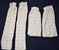 Curtains with elephant print, possibly Liberty or similar, first pair 120cm drop, width 242cm,