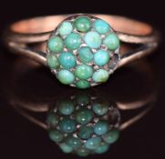 A c1900 9ct rose gold ring set with turquoise (one stone missing), 3.2g, size N