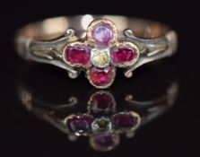 Victorian ring set with an old cut diamond surrounded by rubies, 1.4g,  size L