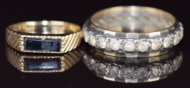 A 9ct gold eternity ring set with spinel and a 9ct gold ring set with onyx, 5.6g, sizes Q & J