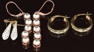 A pair of 9ct rose gold earrings set with topaz, 9ct gold hoop earrings set with cubic zirconia