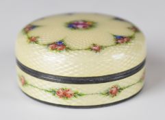 Continental silver and guilloché enamel dressing table pot with cream and floral decoration,