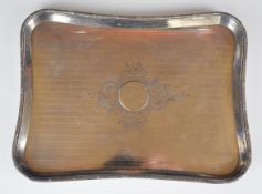 Edward VII hallmarked silver dressing table tray with engine turned and engraved decoration,