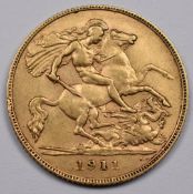 1911 George V gold full sovereign