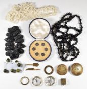 A set of six silver studs, two Victorian buckles, two Damascene brooches, miniature Damascene